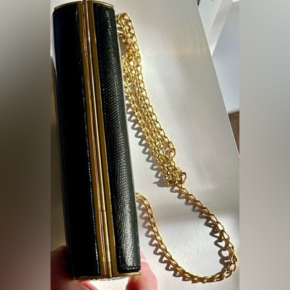 Gucci Lizard Skin RARE Evening Bag / Minaudière Purse on Gold Tone Chain Vintage - Picture 6 of 12